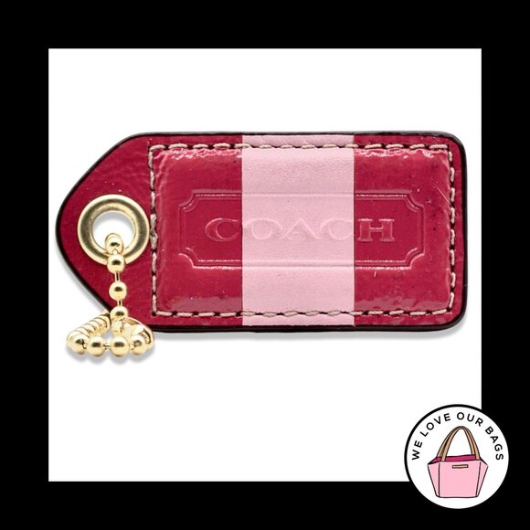 COACH Accessories - 2.5" Large VINTAGE Y2K COACH Pink Stripe Leather Fob Bag Charm Keychain Hang Tag